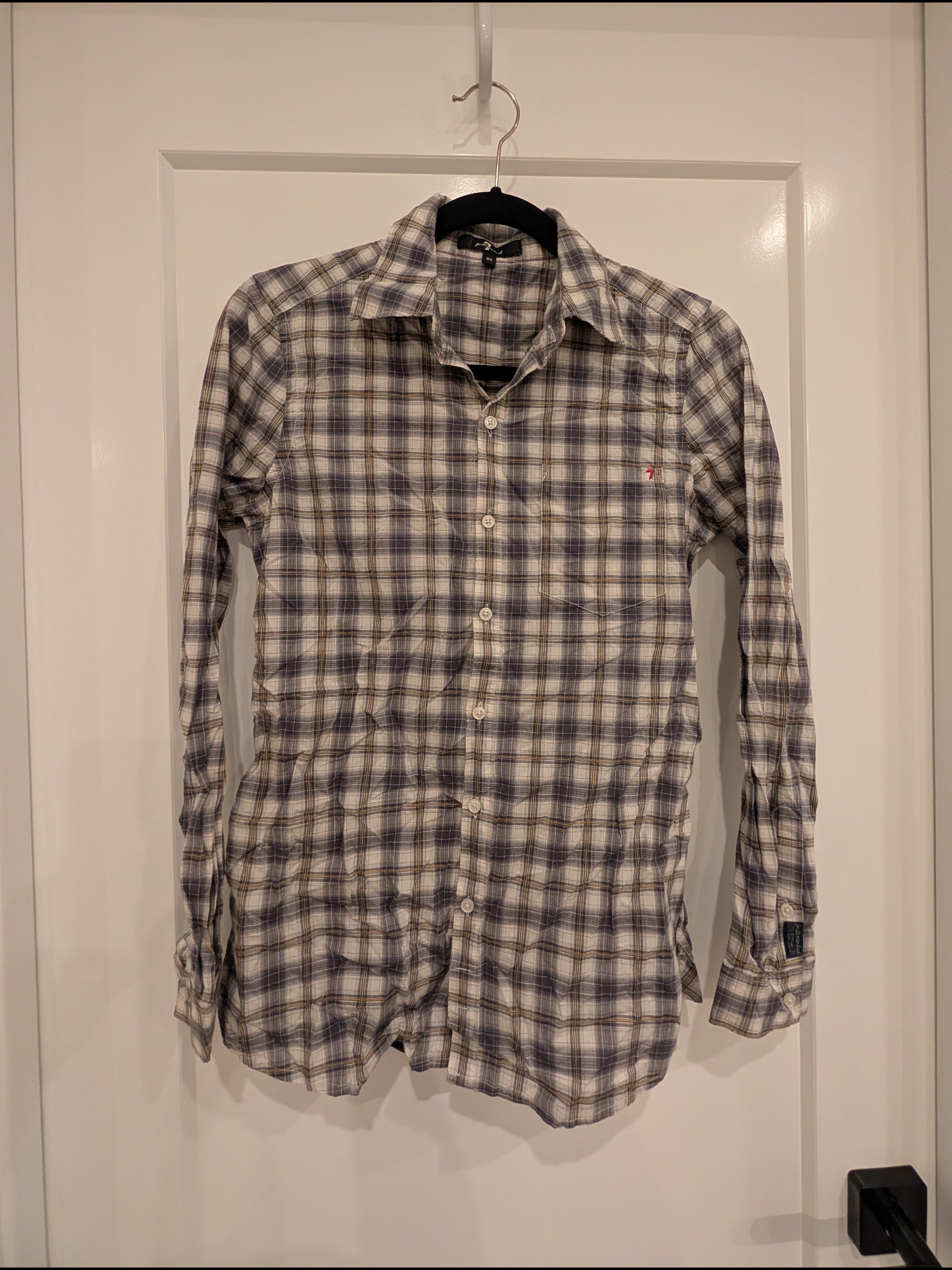 7 For All Mankind Fitted Plaid Women's Button-Down Shirt, Xs